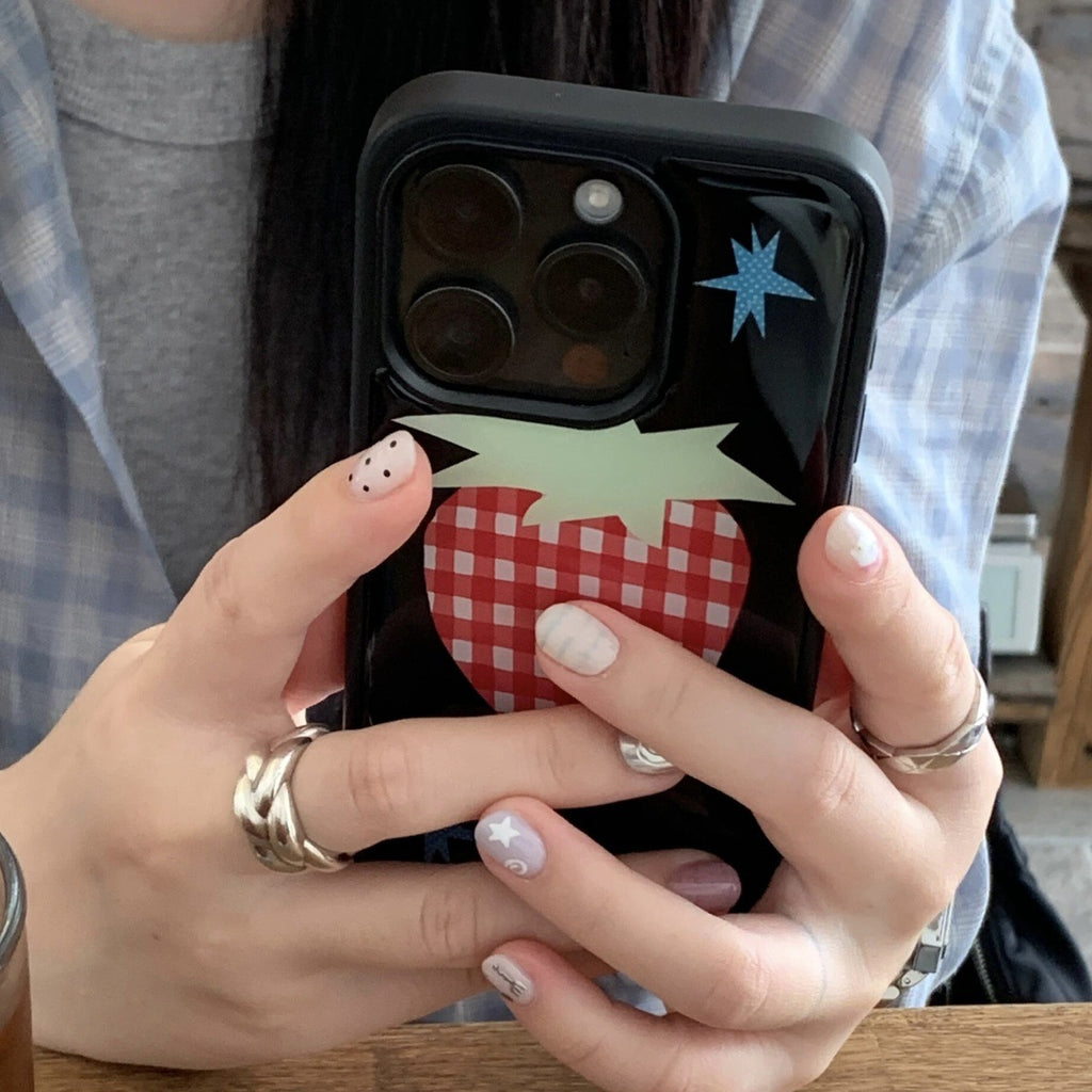 Strawberry Illustration Black Silicone Phone Case