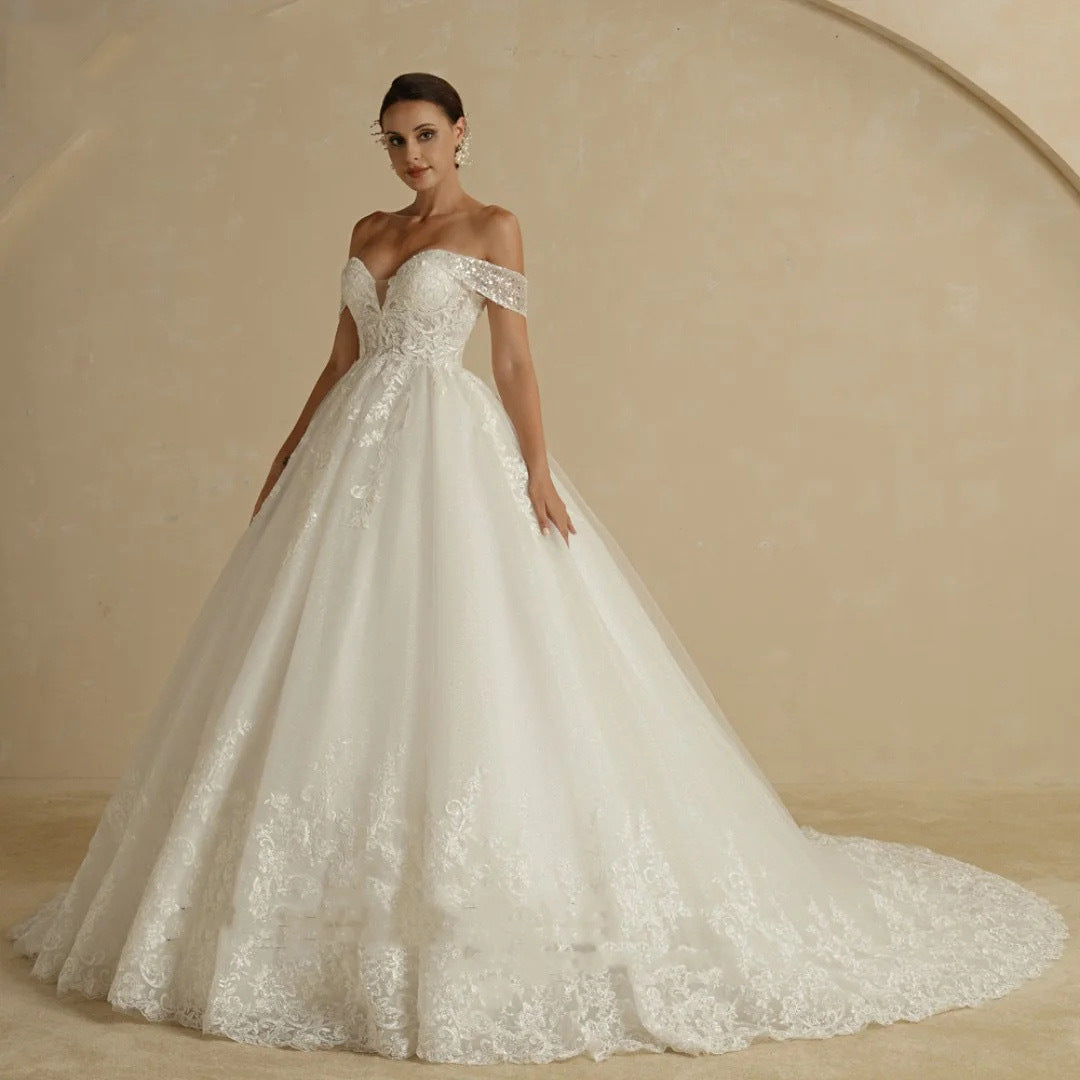 Robe de mariée principale hors épaule Élégante Style de cour de luxe de haute qualité