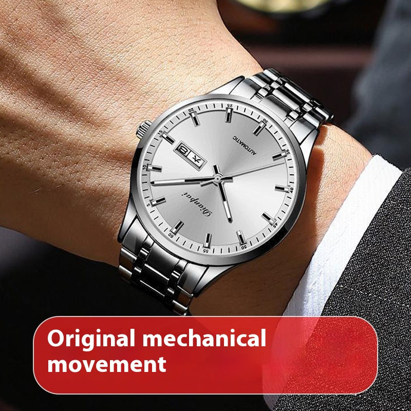 Montre mécanique légère étanche à la ceinture en acier automatique pour hommes