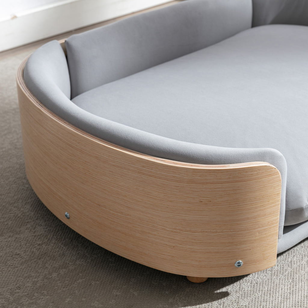 Style scandinave Lit de chien élevé Canapé pour animaux avec pieds en bois massif et dos en bois bent