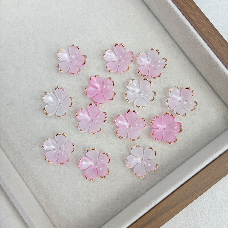 Perles de fleur de cerise en acrylique 5-Petal en forme d'or à deux tons