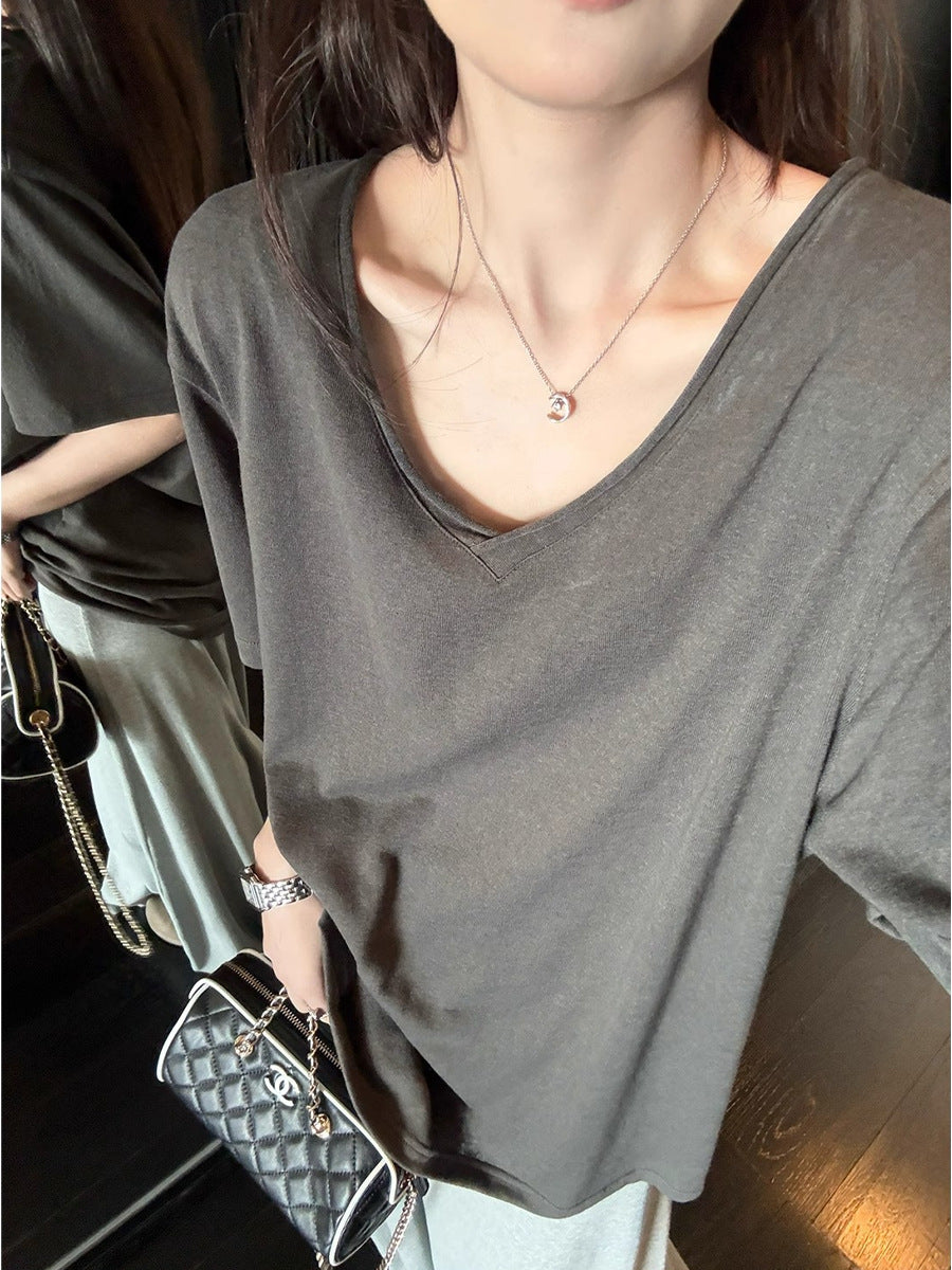T-shirt respirant col V manches courtes pour femmes