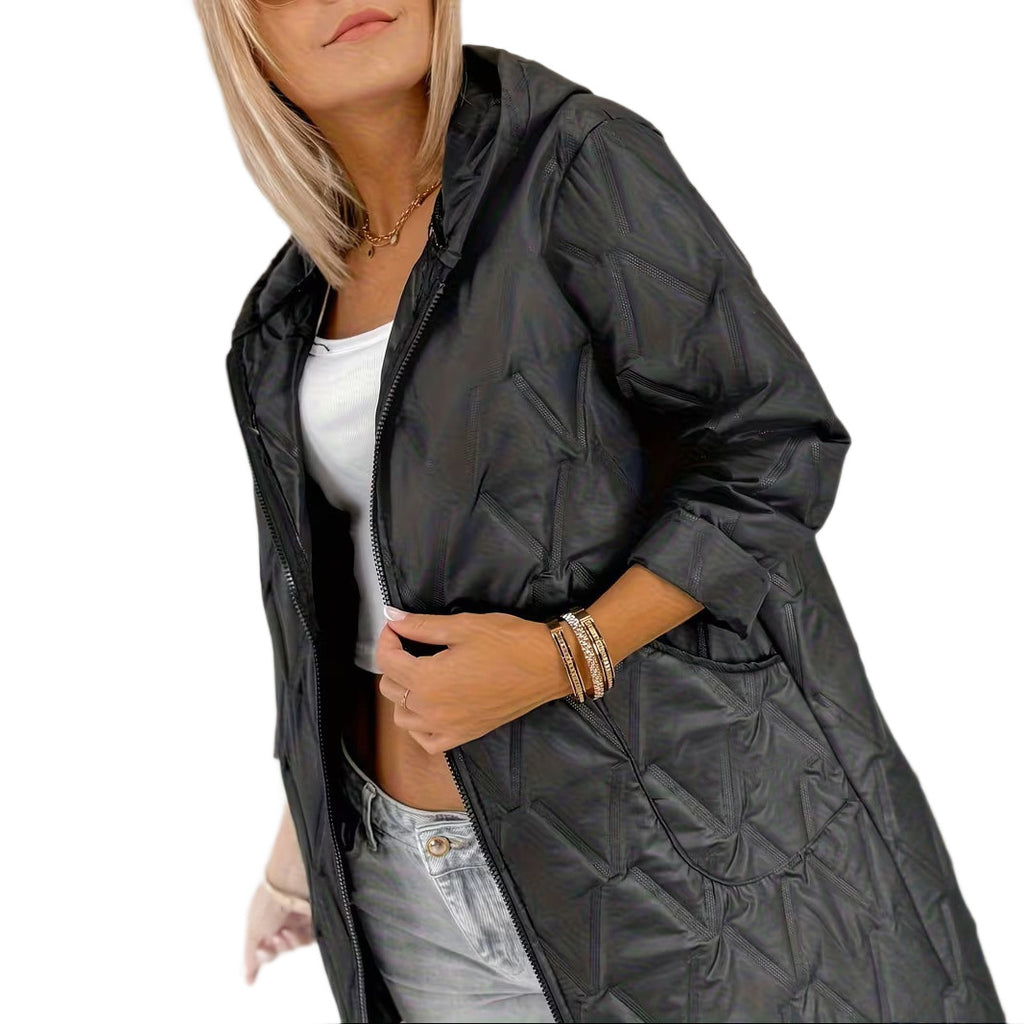 Plus grandes femmes mi-longueur à capuche chaud et détendu-fit manteau