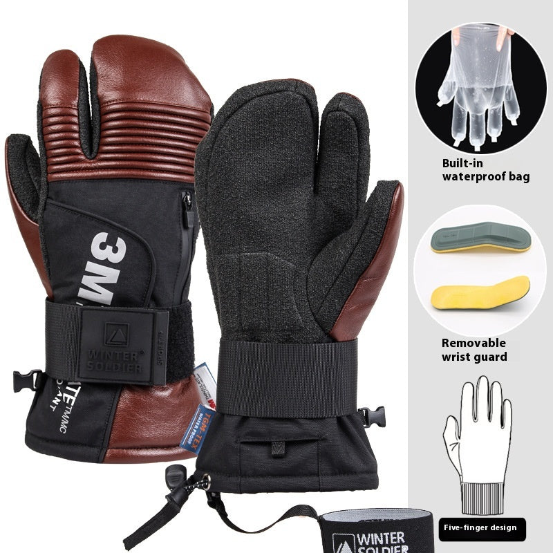 Veneer Silky Kevlar Gants de ski Trois doigts imperméables et résistants Ski Mitten