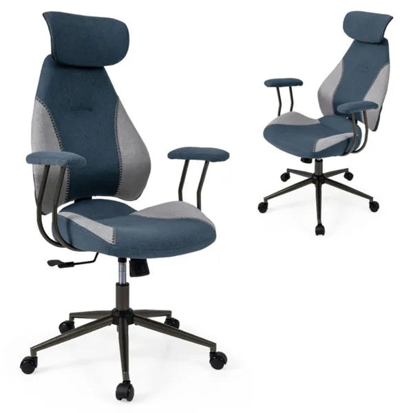Chaise de bureau de blocage couleur bleu gris avec appuie-tête réglable 2D