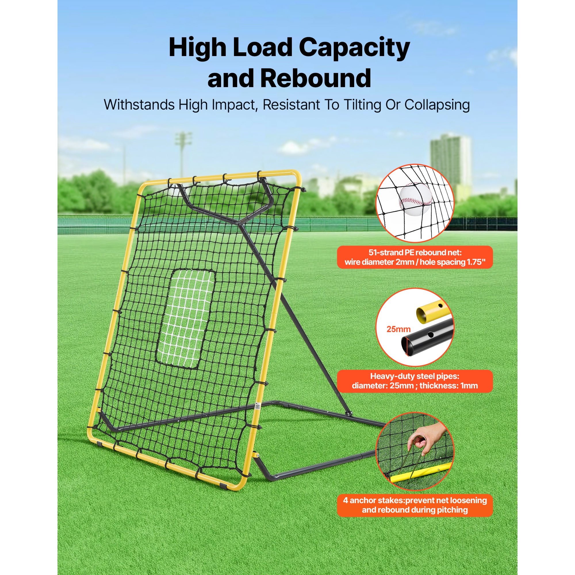 Baseball Softball Rebonder Net 4 X 4.5 Ft Pitch Back Trainer Target