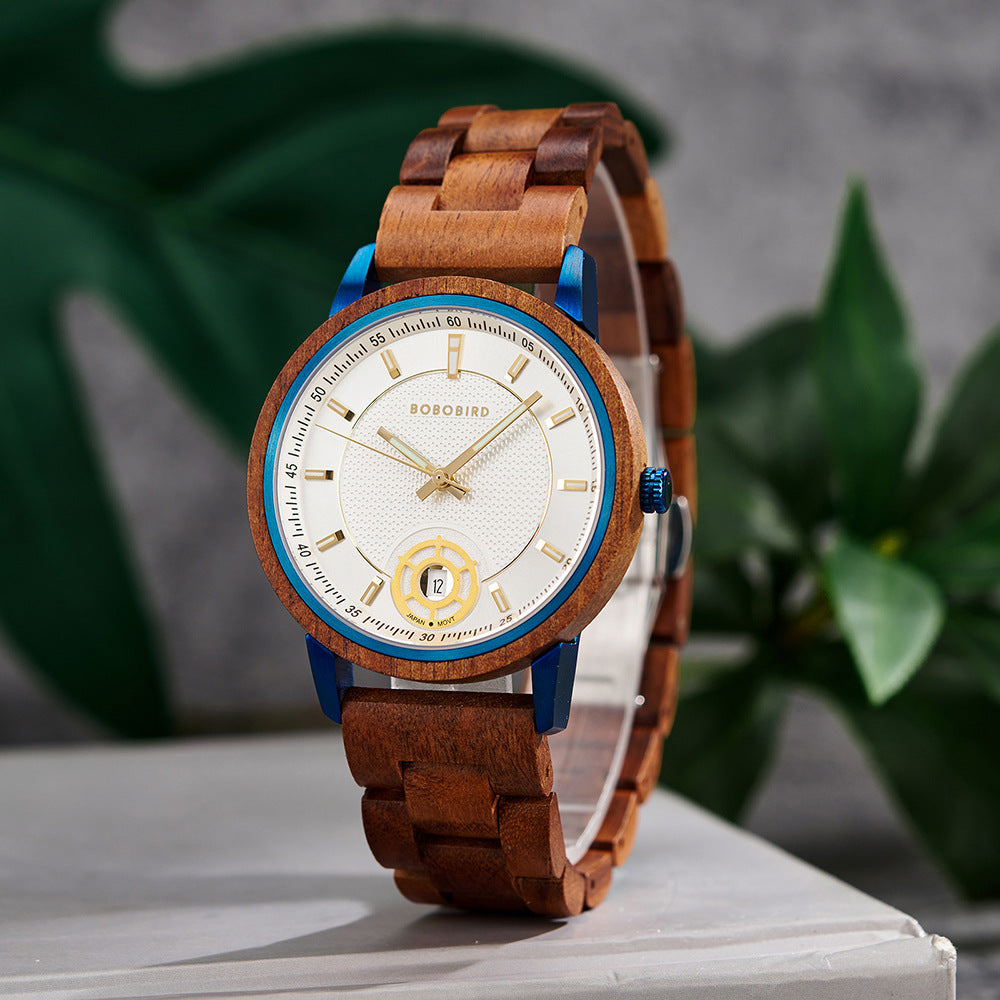 Montre en bois naturel pour homme - Vintage Minimalist Design Montre Quartz Casual pour jeune