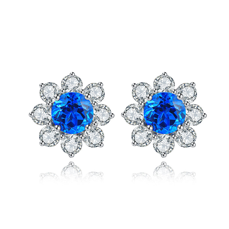 S925 Argent 4.1g Boucles d'oreilles en pierres précieuses créées par un laboratoire de fleurs