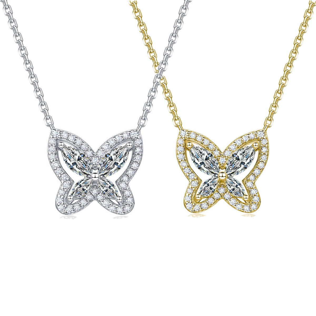 S925 Argent sterling Marquise Coupe D Couleur VVS1 Moissanite Collier papillon Argent Or D