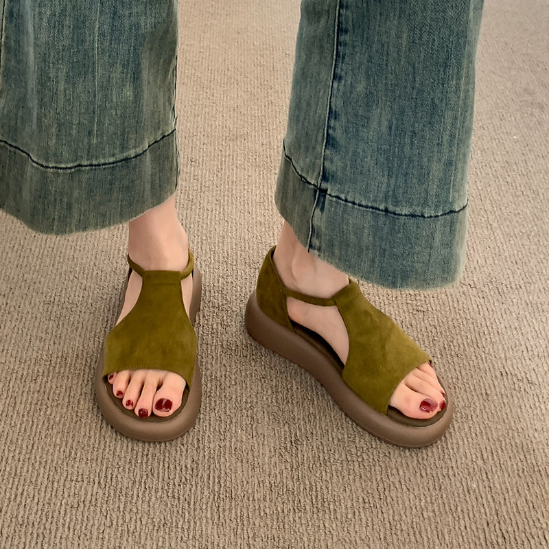 Femmes Retro Minimalist Large T-Panel Slingback Platform Sandales Matching Casual Daily Vacat