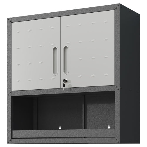 Armoire de rangement en métal mural avec porte de verrouillage et 1 plateau 1 tiroir ouvert pour