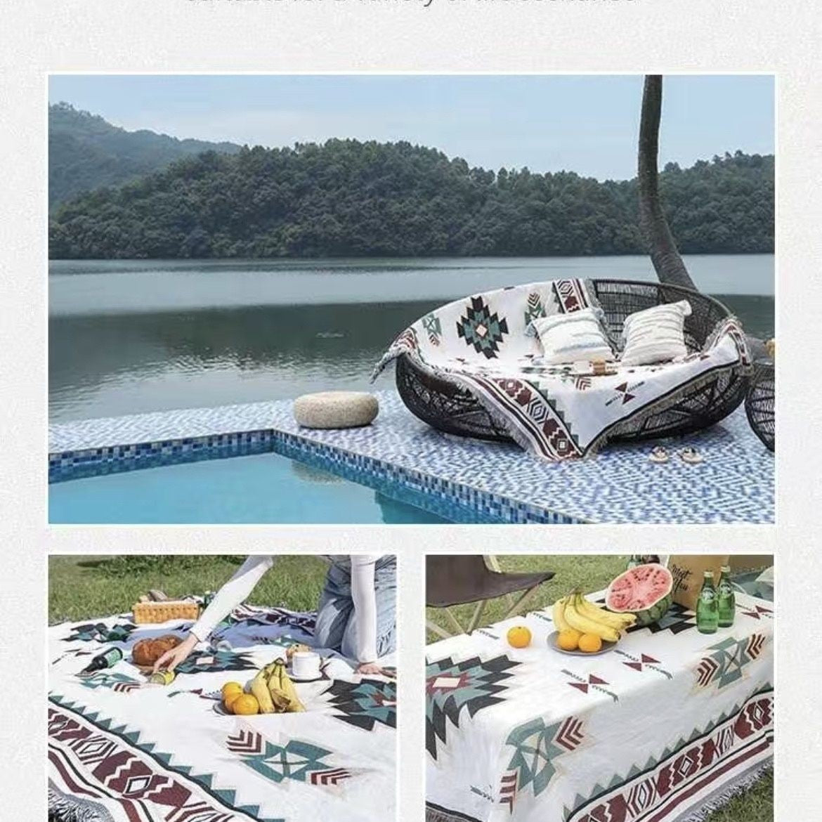 Commerce extérieur Camping Blanket Moisture-Proof Camping Mat Jacquard Tapestry