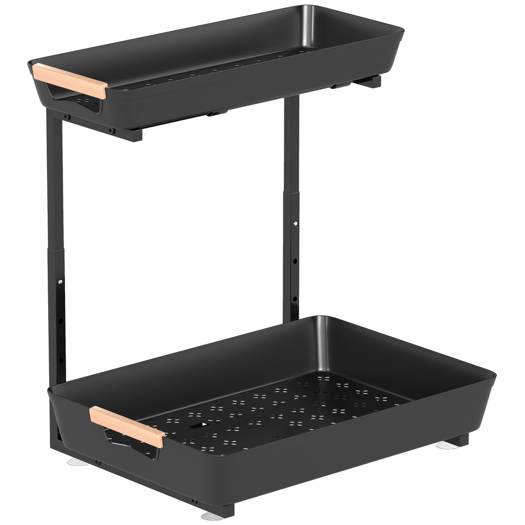 Hauteur réglable de la cuisine Organisateur 2 niveaux paniers de retrait rack de stockage en métal sous évier