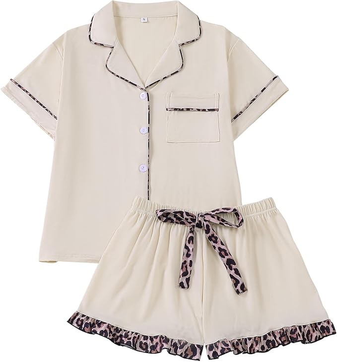 Pyjama d'été RONGTAI pour femmes set Short Sleeve Button Down Leopard Pjs Lounge sets doux