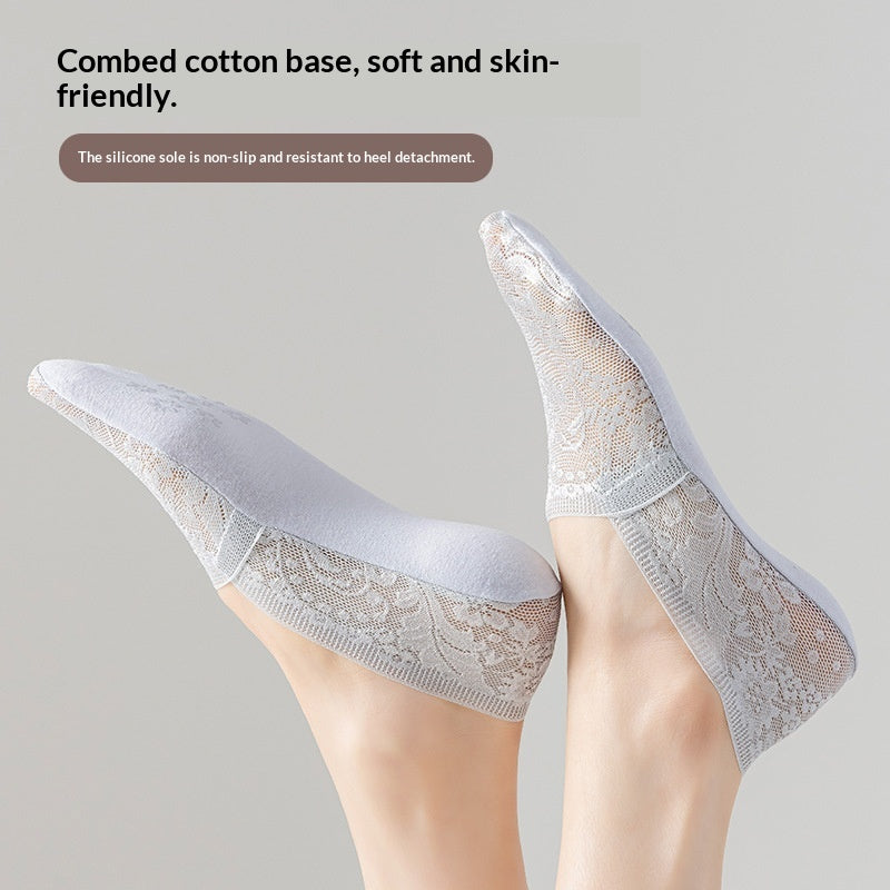Femmes Été Chaussettes antidérapantes en silicone absorbant la sueur invisible