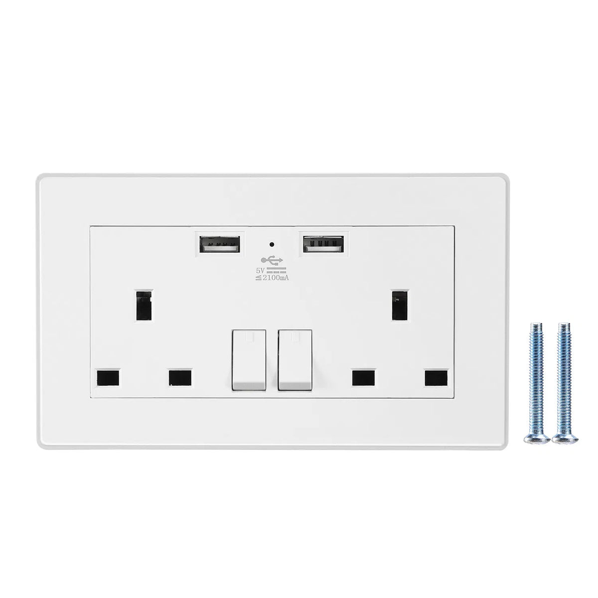 UK Wall Outlet Dual Wall Plug Socket Duplex 2.1A Chargeur mural USB avec éclairage de commutateur de prise I