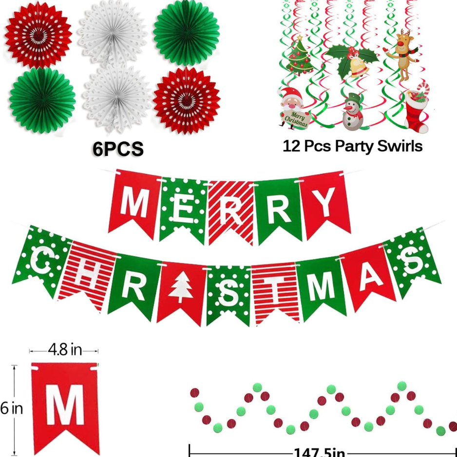 Joyeux papier de Noël Banner Fan Flower Circle Confetti Dots suspendu Garlandand Swirl Stre