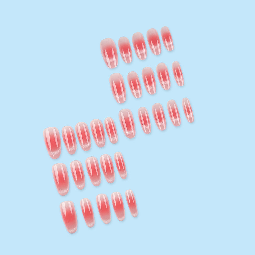 30 pièces d'ongles artificiels ovales courts avec mélange de couleur graduée rose et press-on Ac