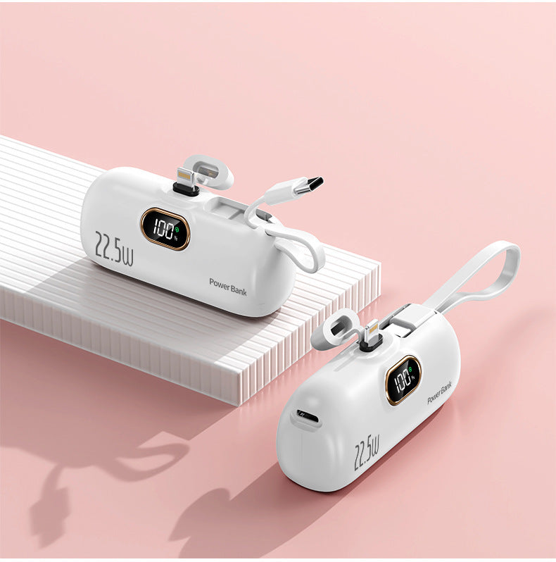 Emergency Mini Power Bank with Built-in Cable - Quick Recharge Pocket Capsule