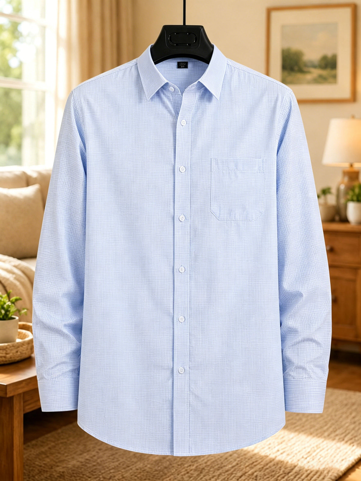 Chemise classique à manches longues pour homme avec poche unique