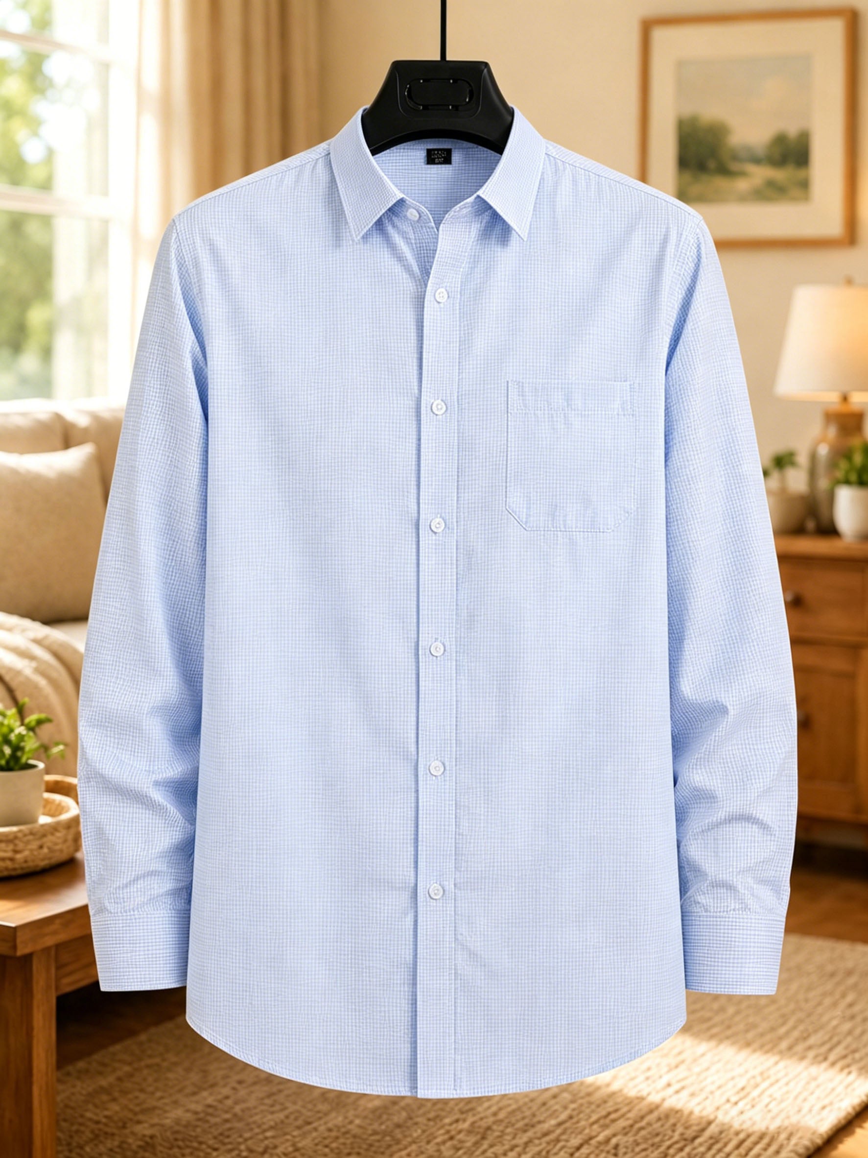 Chemise classique à manches longues pour homme avec poche unique