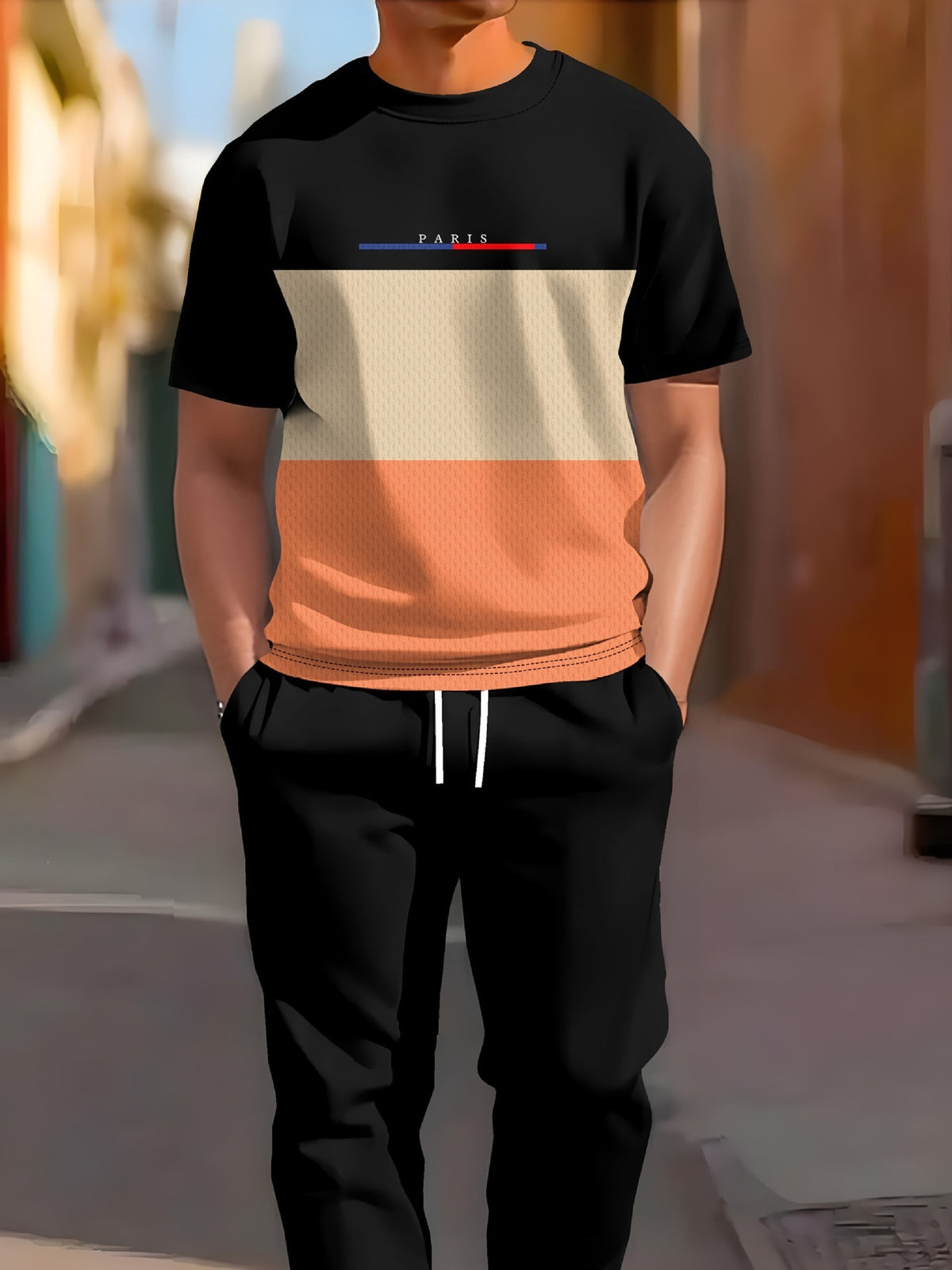 Vêtements de sport occasionnels manches courtes et pantalons longs Imprimés Ensemble deux pièces