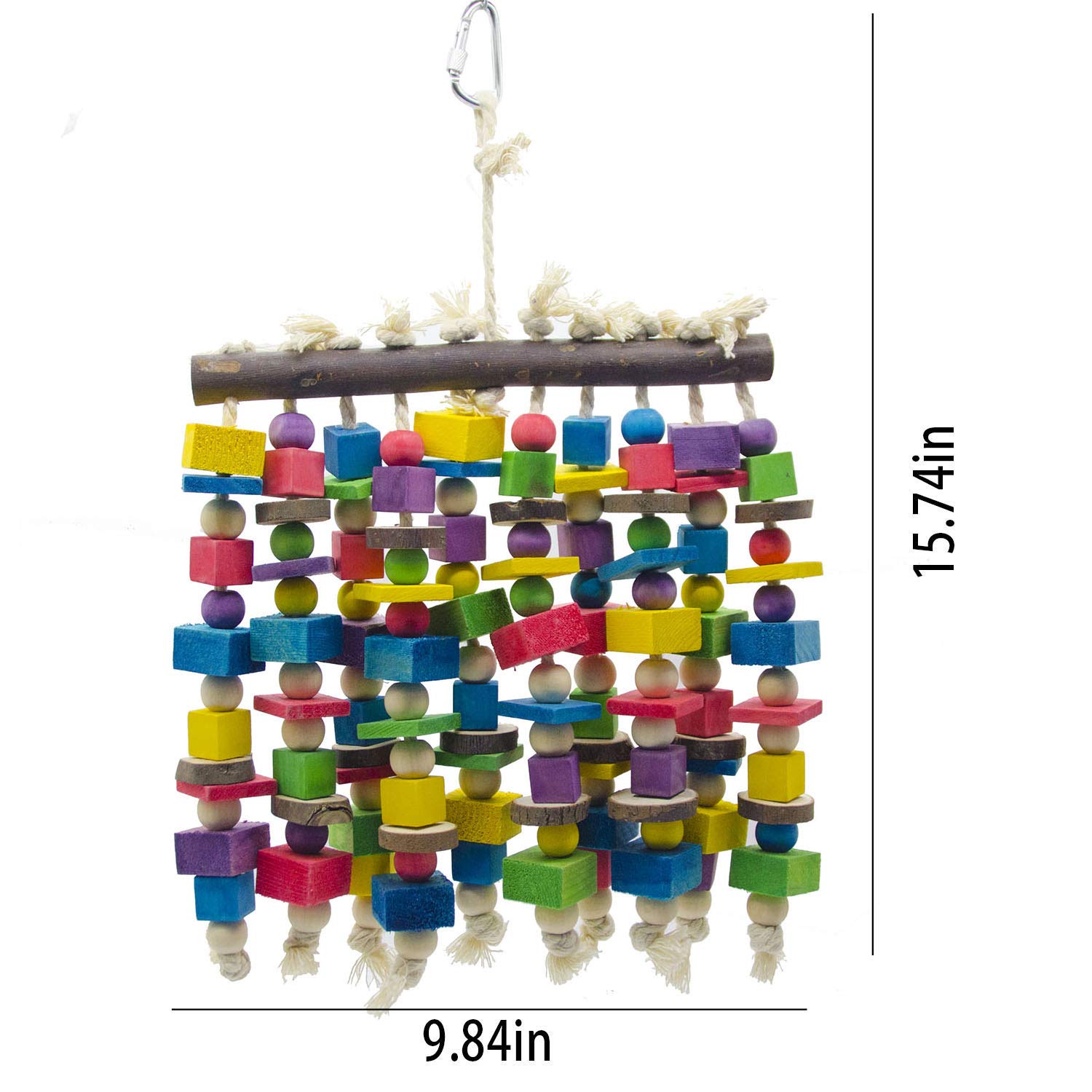 Jouet perroquet à mâcher en blocs de bois naturel multicolores