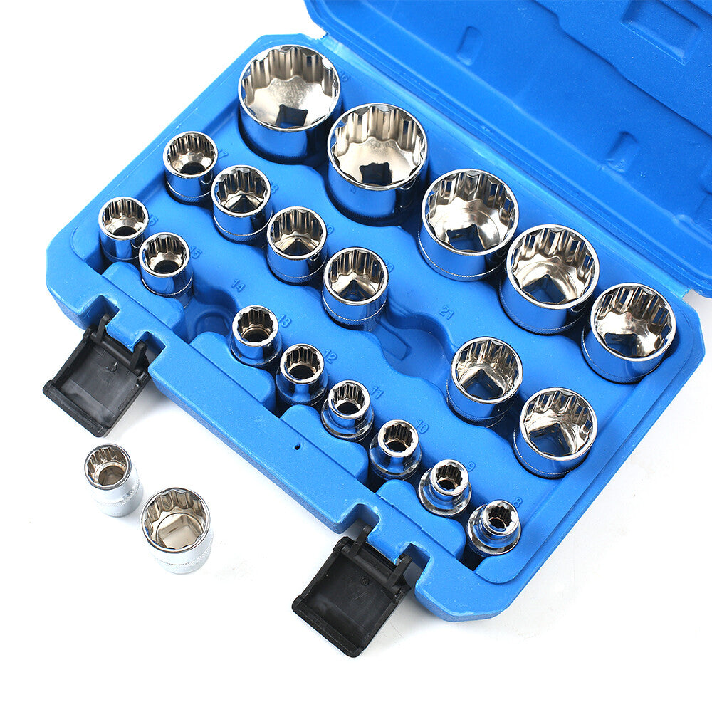 21-Piece Multi-Tooth Set 12-Point Spline Socket Wrench Set 8-36mm