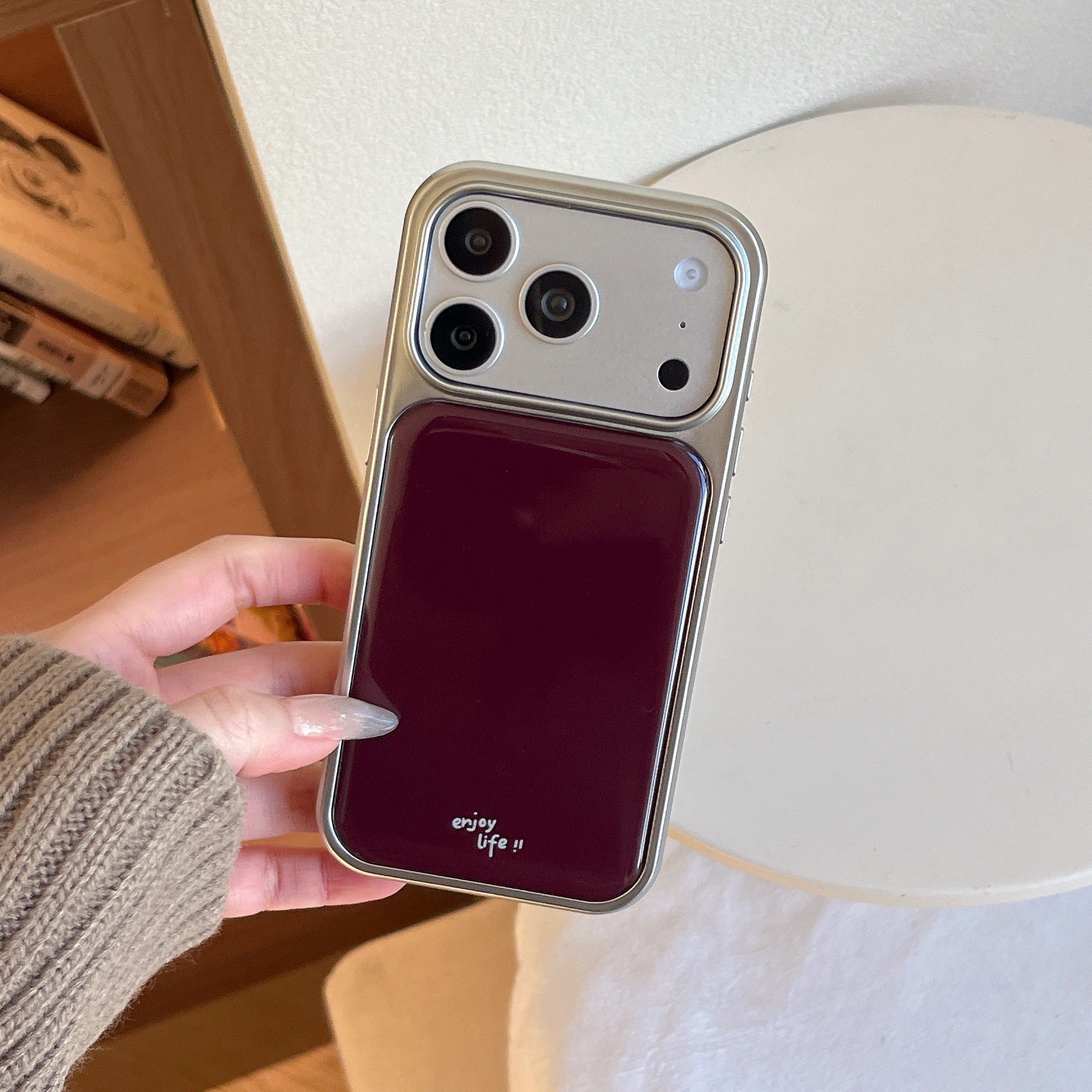 Ins Minimalist Étui téléphonique anglais rouge vin