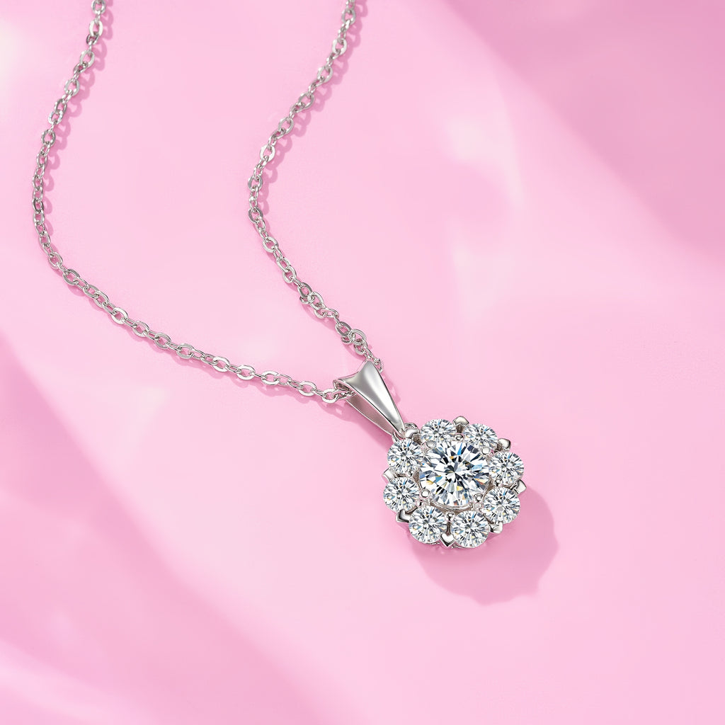 S925 Argent Sterling 1ct D Couleur VVS1 Moissanite Collier Halo 40cm Platine plaqué GRA Ce
