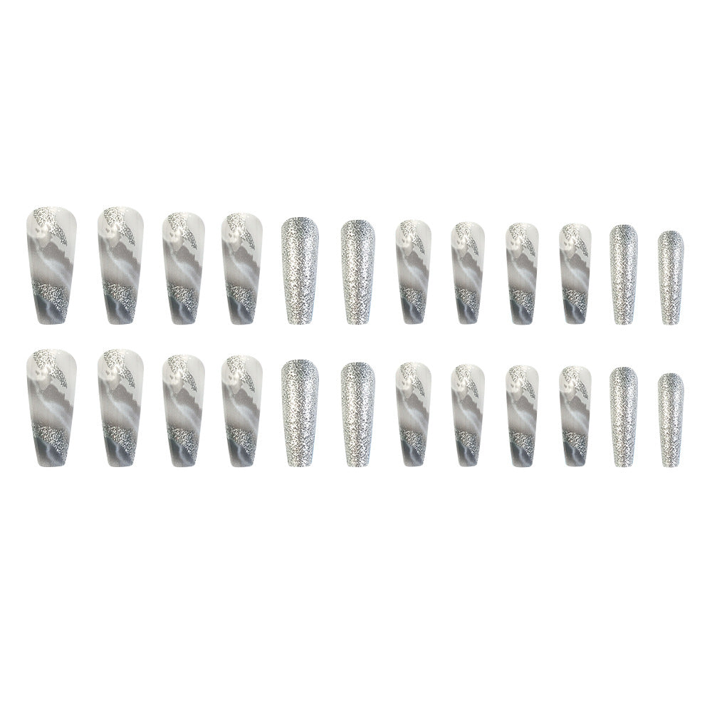 Ensemble d'art à ongles à paillettes 3D en forme de cercueil long 24 pièces.Sui