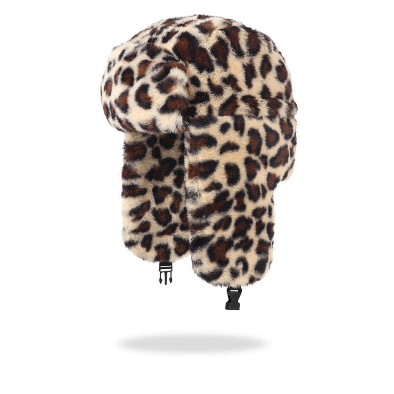 AutomneHiver Leopard-Imprimer Plush Bucket Hat Coréen-Style All-Match