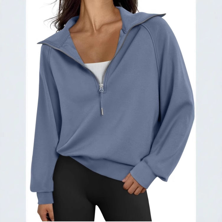 Sweat-shirt à manches courtes demi-zip pour femmes