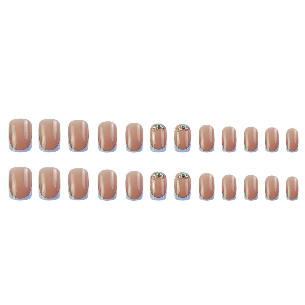 Stickers Nail Acrylique Français 24 Pièces de Court Carré avec Rhins en 3D