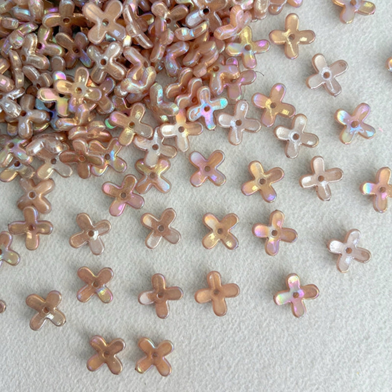 Perles de fleurs en acrylique avec paillettes dorées