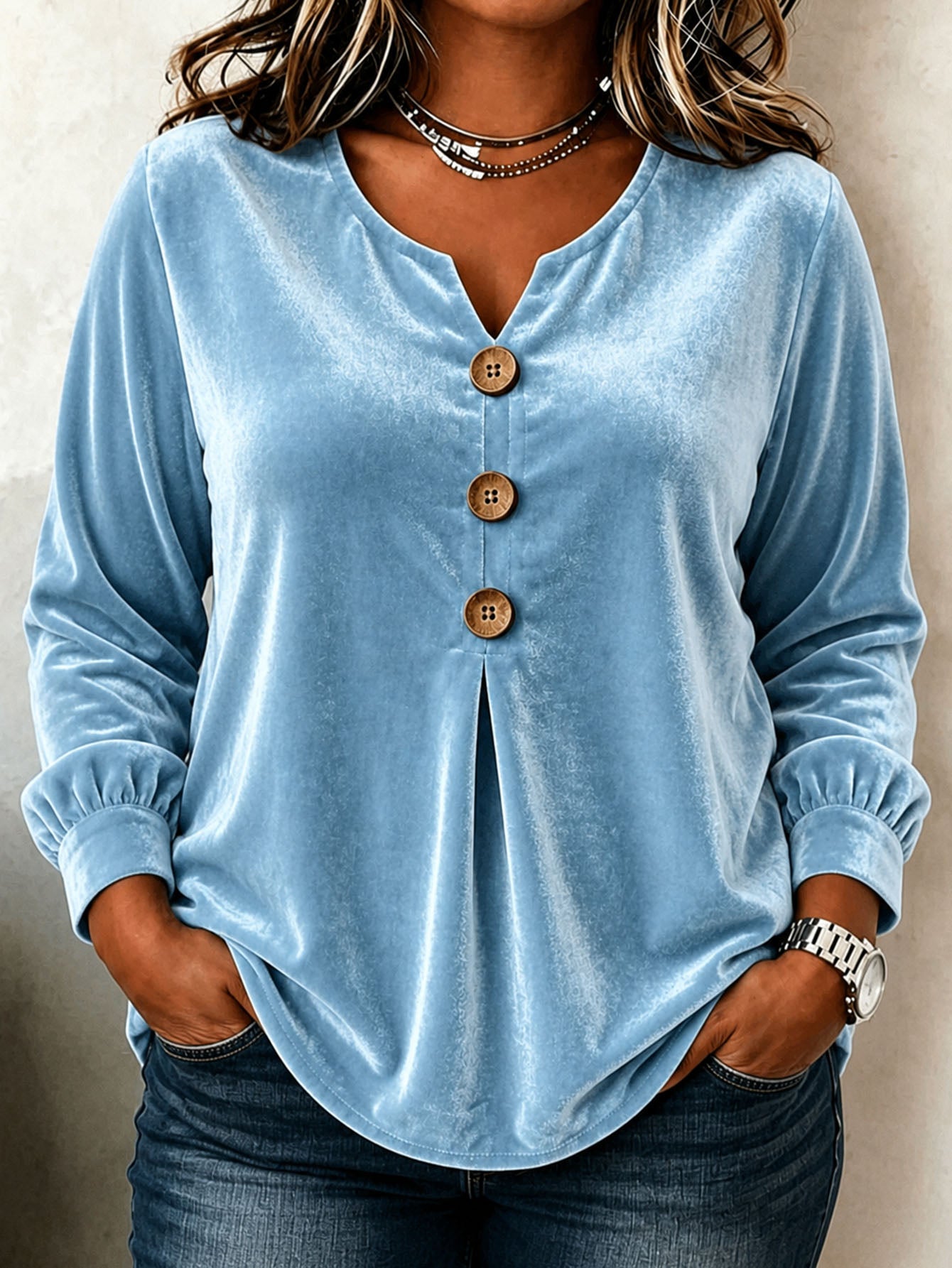 Blouse de velours à manches longues pour femmes