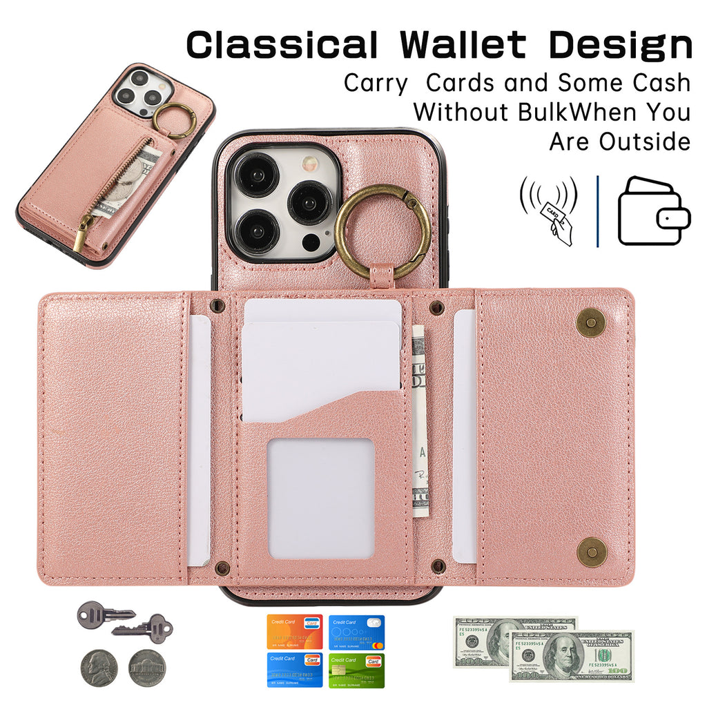 Convient pour IPhone16 Crossbody Mobile Phone Porte-cartes zippées à triple pli