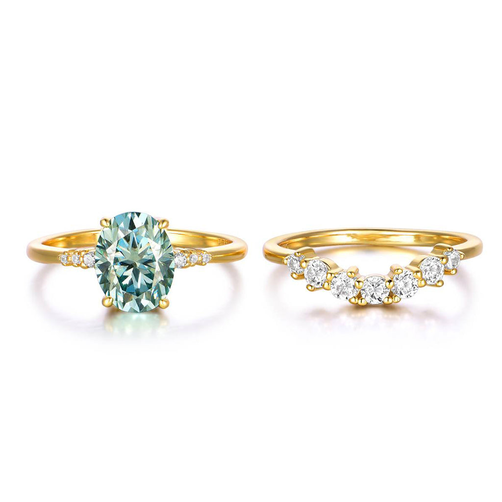 S925 Argent plaqué or 2ct Ovale Moissanite bague de mariage 9x7mm D Couleur VVS1 Courbée