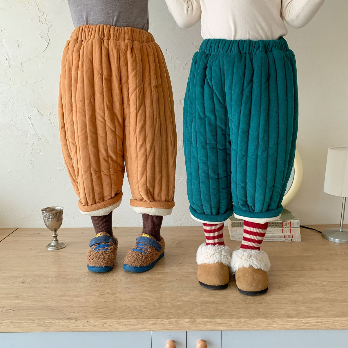 Pantalons en coton mélangé pour enfants en peluche