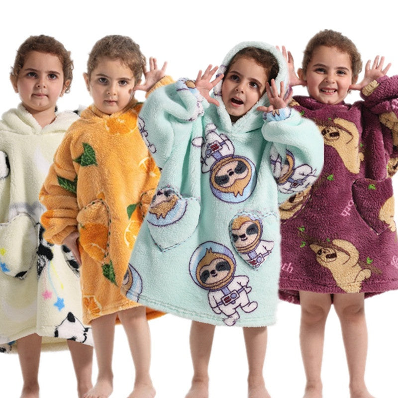Garçons et filles Velours de coton confortable Vêtement résistant au froid Lazy Blanket Hooted Plus-size