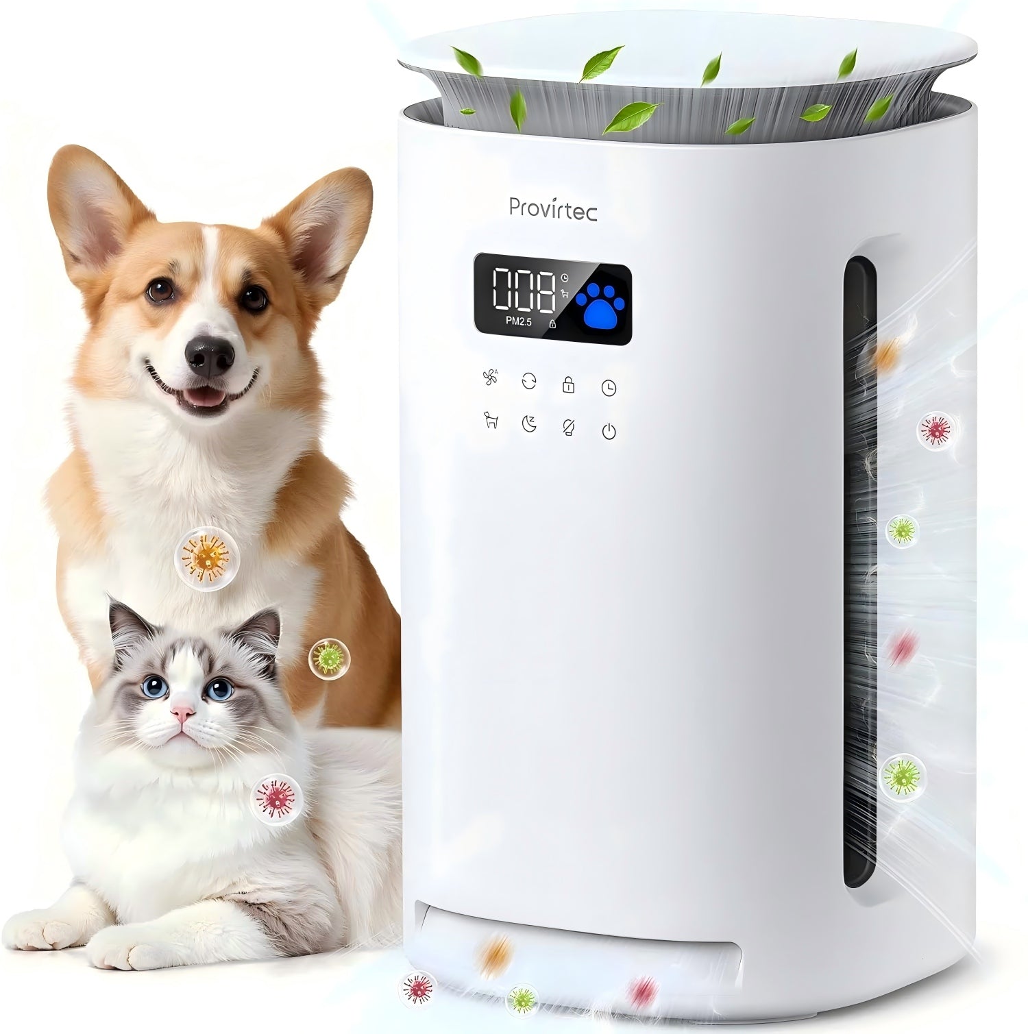 Purificateur d'air pour animaux de compagnie Provirtec pour la maison avec 4 pré-filtres lavables H13 HEPA pour les animaux de compagnie 2 Y