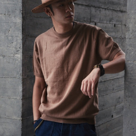 T-shirt à manches courtes pour homme en fil de coton pur Col rond