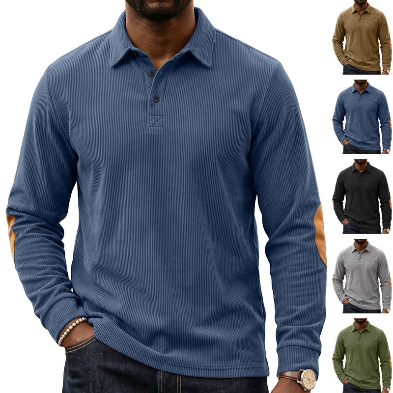 Homme Corduroy Sweatshirt avec une fermeture devant bouton et lapel
