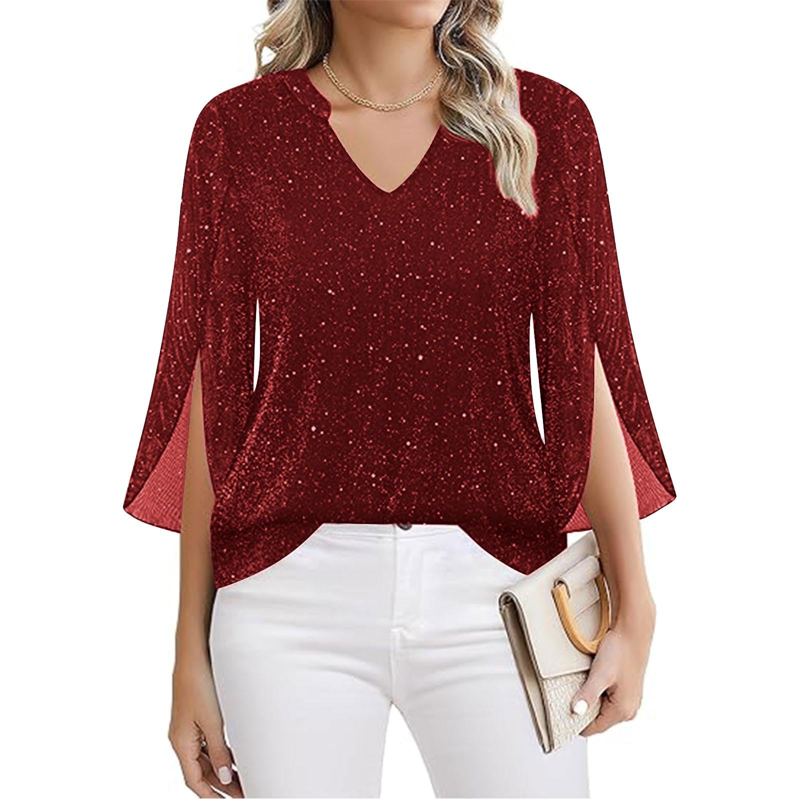 Croped Bell-Sleeve V-Neck Déplacement Top avec Double-Layer Silver-Thread Mesh