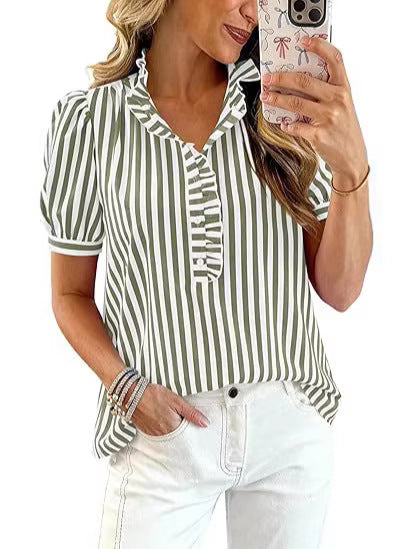 Chemise à manches courtes à manches courtes à manches courtes avec boutons en V-Neck