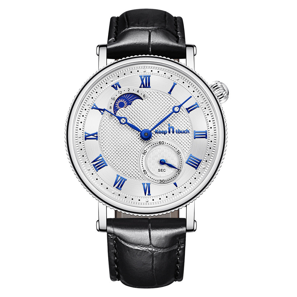 Montre Sun Moon Star Imperméable à deux broches demi-homme montre