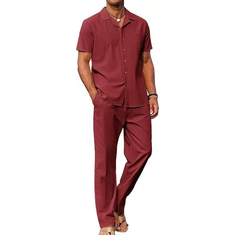 Chemise à manches courtes Lapel et pantalons occasionnels Ensemble deux pièces