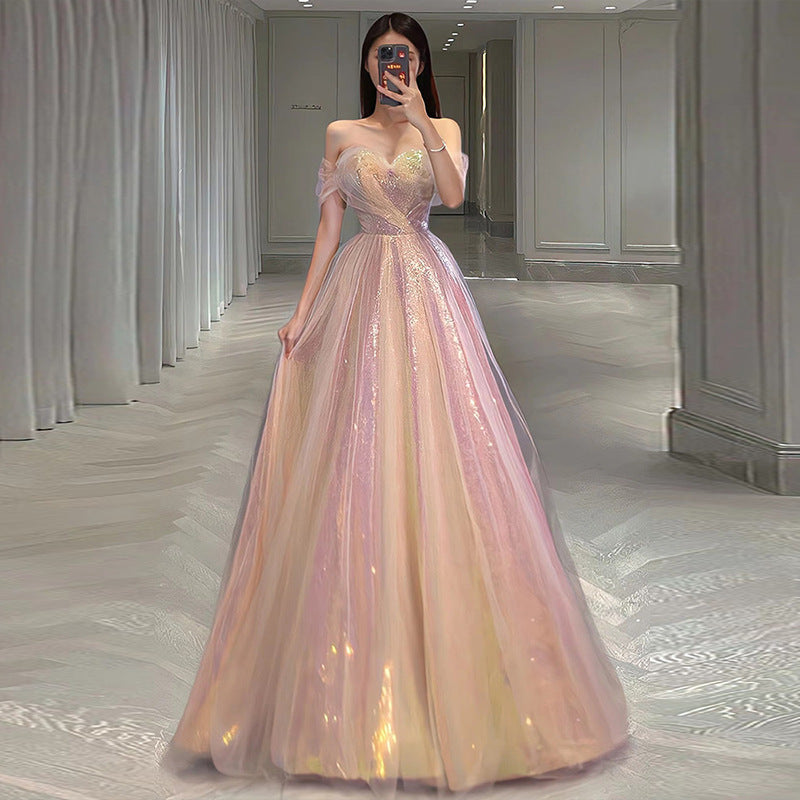Mesh Slimming Annual Party Banquet Hôte Sirène Robe de soirée hors épaule pour les femmes