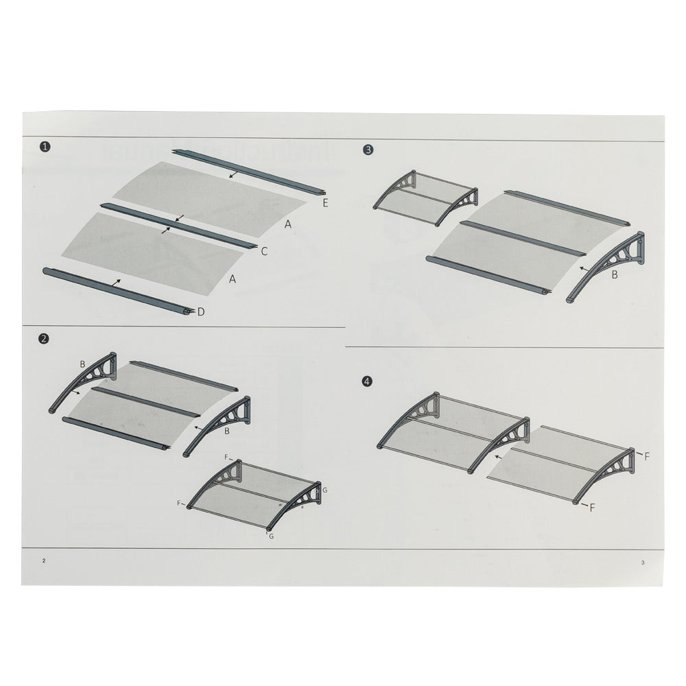 Auvent de porte 80x38in avec panneau en polycarbonate brun et support noir