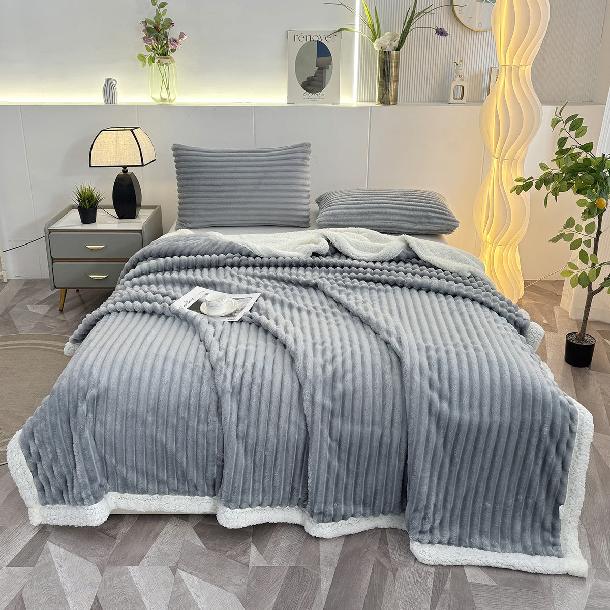 Couverture à double couche en lambswool rayé